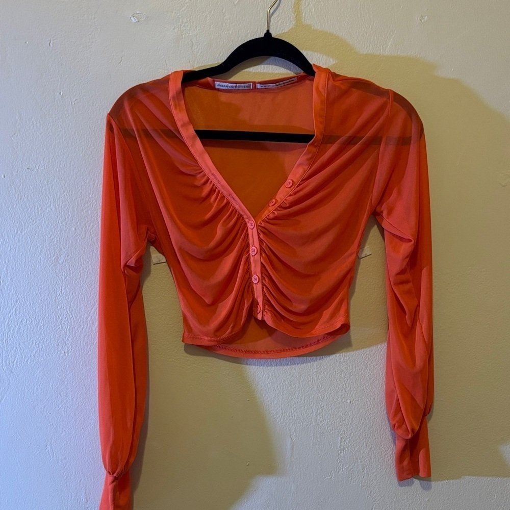 Urban Outfitters Orange Sheer Ruched Blouse